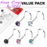 5 Pcs Set Surgical Steel Prong Set 3 MM CZ Nose Screws