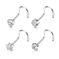 Pack Of 4 Pcs Assorted Prong Set CZ Shape Nose Screws