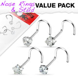 Pack Of 4 Pcs Assorted Prong Set CZ Shape Nose Screws