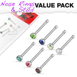 Value Pack Of 7 Pcs 2 mm CZ Top Nose Bone Stud Rings