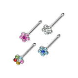 Value Pack Of 4 Pcs Multi CZ Flower Paved Top Nose Stud Rings