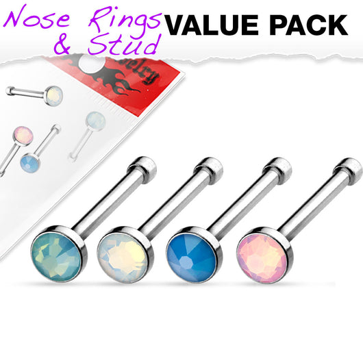 Value Pack Of 4 pcs Opalite Stone Nose Stud Rings
