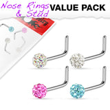 Value Pack 4 pcs Ferido Ball "L" Bend Nose Stud Rings