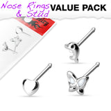 Value Pack 3 pcs .925 Sterling Silver Nose Stud Rings