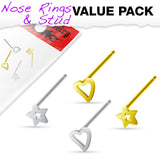 Value Pack 4 pcs .925 Sterling Silver Bendable Nose Stud Rings