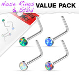 Value Pack 4 pcs Synthetic Opal Set "L" Bend Nose Stud Rings