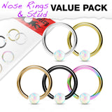 5 Pc Value Pack 20G Opal Fixed Hoop Captive Ring Nose Tragus Helix