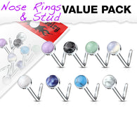 Pack Of 8 Pcs Assorted Semi Precious Stone Set L Bend Nose Stud Rings 20G