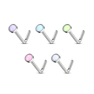 Pack Of 5 Pcs Assorted Illuminating Stone Set L Bend Nose Stud Rings 20G