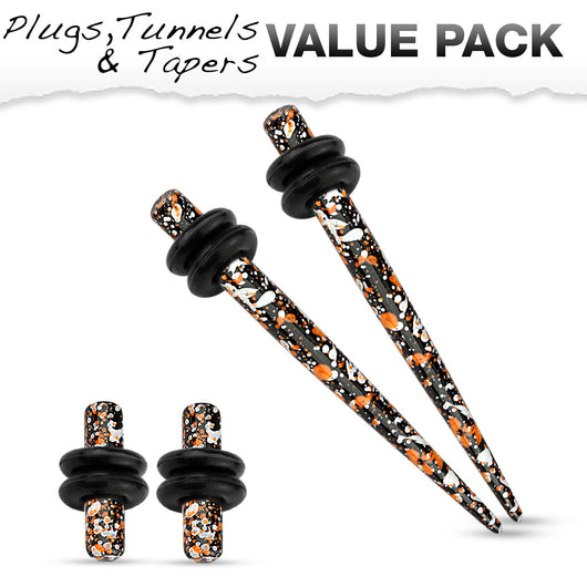 Value Set Of Orange / Black Splatter Ear Plugs Ear Tapers