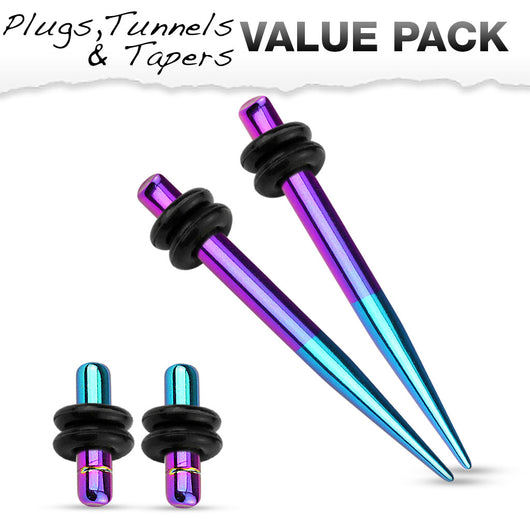 Value Pack Of Purple Aqua 2 Tone Titanium Ear Plugs Ear Tapers