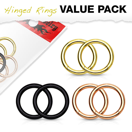 3 Pairs Value Pack Precision Hinge Action Segment Rings Ear Nose Lip