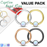 4 Pc Value Pack 16G Opal Captive Hoop Ring Nose Tragus Helix Eyebrow