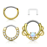 3 Pc Mixed CZ Nose Septum Cartilage Hoop + Free Retainer 14G