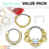 3 Pc Mixed CZ Nose Septum Cartilage Hoop + Free Retainer 14G