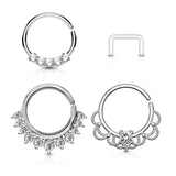 3 Pc Mixed Half Circle Bendable CZ Nose Septum Cartilage Hoop Free Retainer