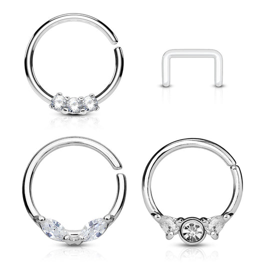 3 Pc Assorted Half Circle Bendable Nose Septum Cartilage Hoop Free Retainer