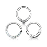 3 Pc Value Pack Nose Septum Cartilage Tragus Ear Hoop 16G 8 mm