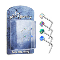 4 Pc 20G Opal Surgical Steel L Bend Nose Stud Rings Box