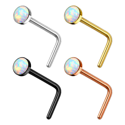 4 Pc 20G Opal Titanium Plated Surgical Steel L Bend Nose Stud Rings Box
