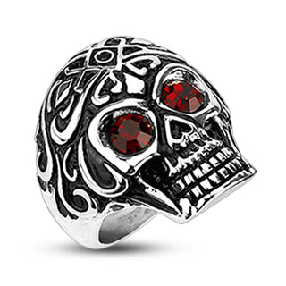 Royal Tribe Red CZ Eyed with Small Gem on Top Skull Wide Cast Stainless Steel Rings