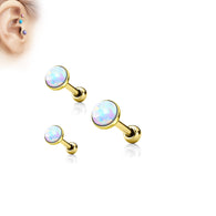 White Opal Gold Set Cartilage Triple Helix Tragus Barbell Studs 18GA