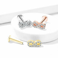 CZ Paved Infinity Symbol Internally Threaded Labret Tragus Snug Ear Cartilage Studs