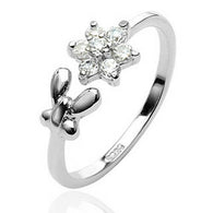 Butterfly & CZ Flower .925 Sterling Silver Adjustable Toe Ring