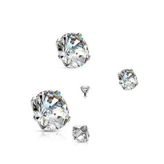 14G Square CZ Prong Set 316L Surgical Steel Dermal Anchor Top Part (3mm Or 4mm CZ)