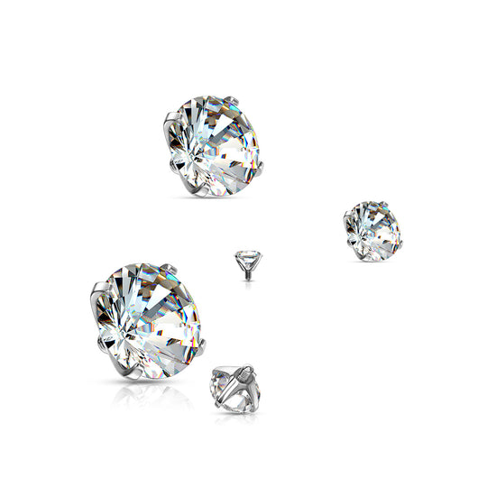 Triple 3mm, 4mm, 5mm Size Round Prong Set Clear CZ Dermal Anchor Top